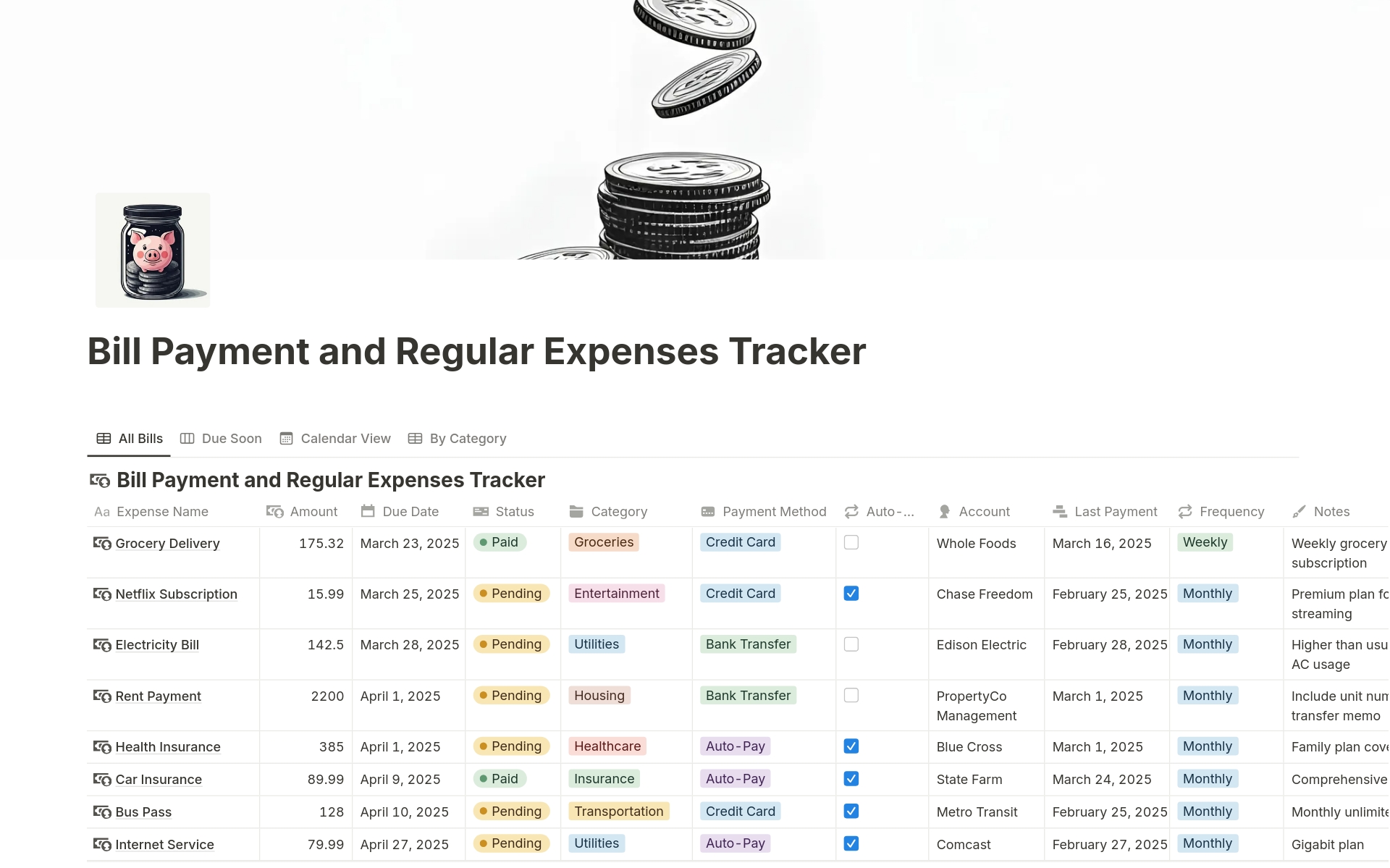 Bill Payment and Regular Expenses Tracker