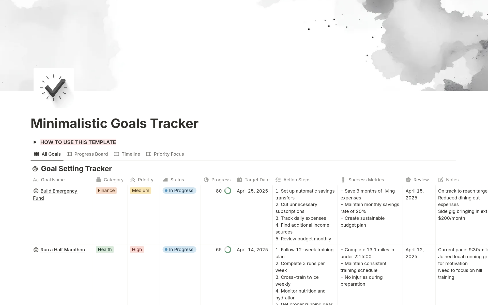 Minimalistic Goals Tracker