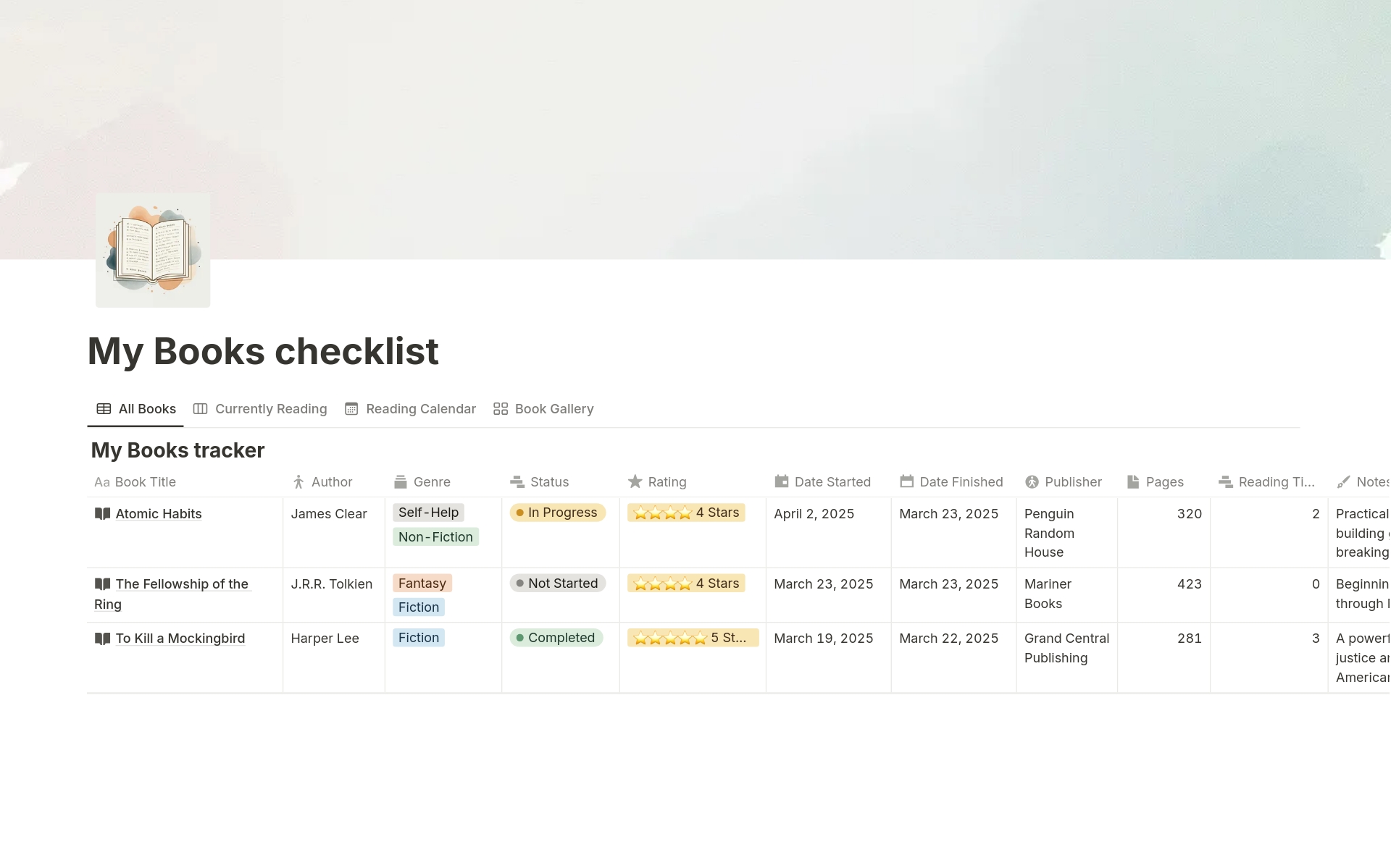 My Books Checklist