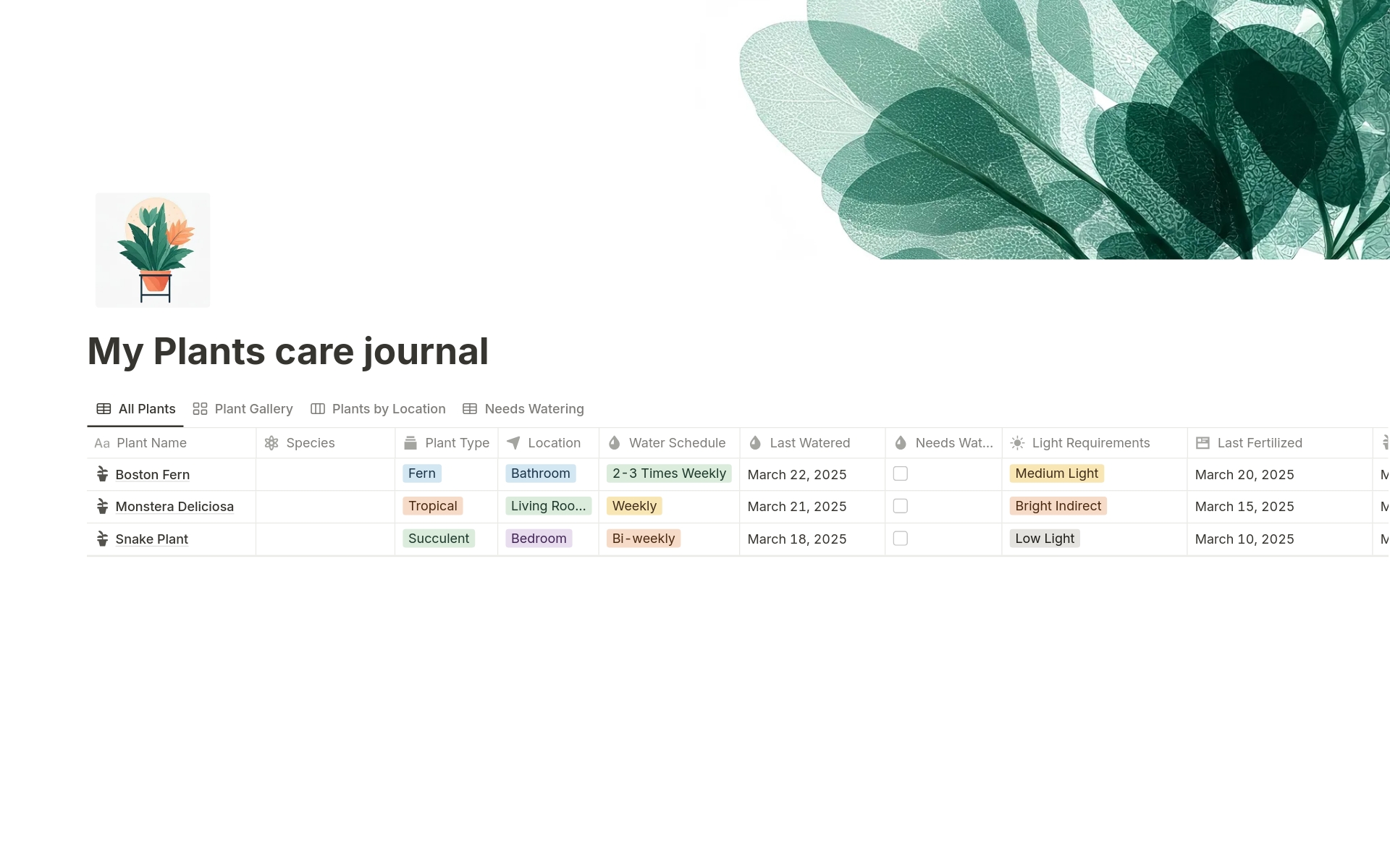 My Plants Care Journal
