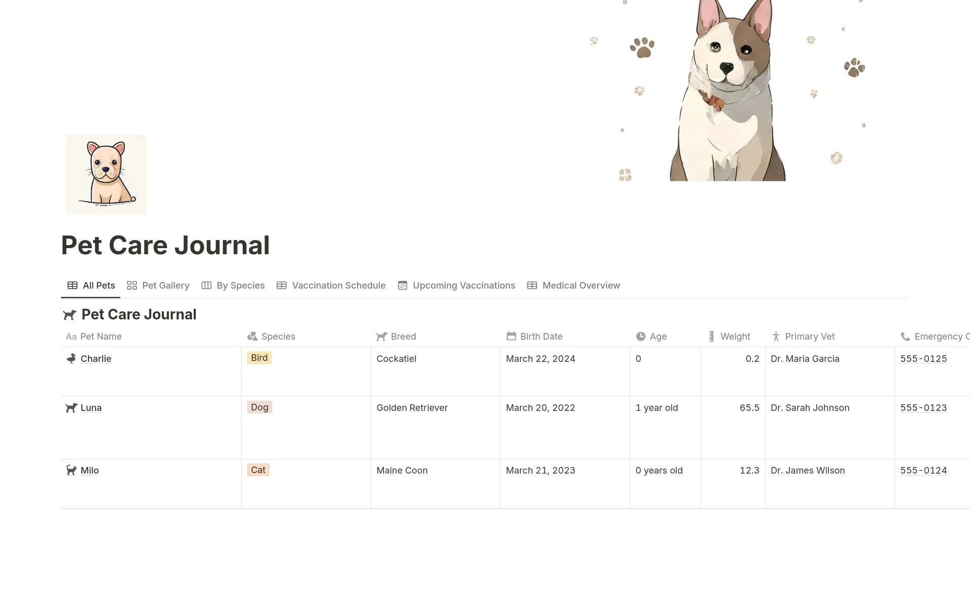 Pet Care Journal