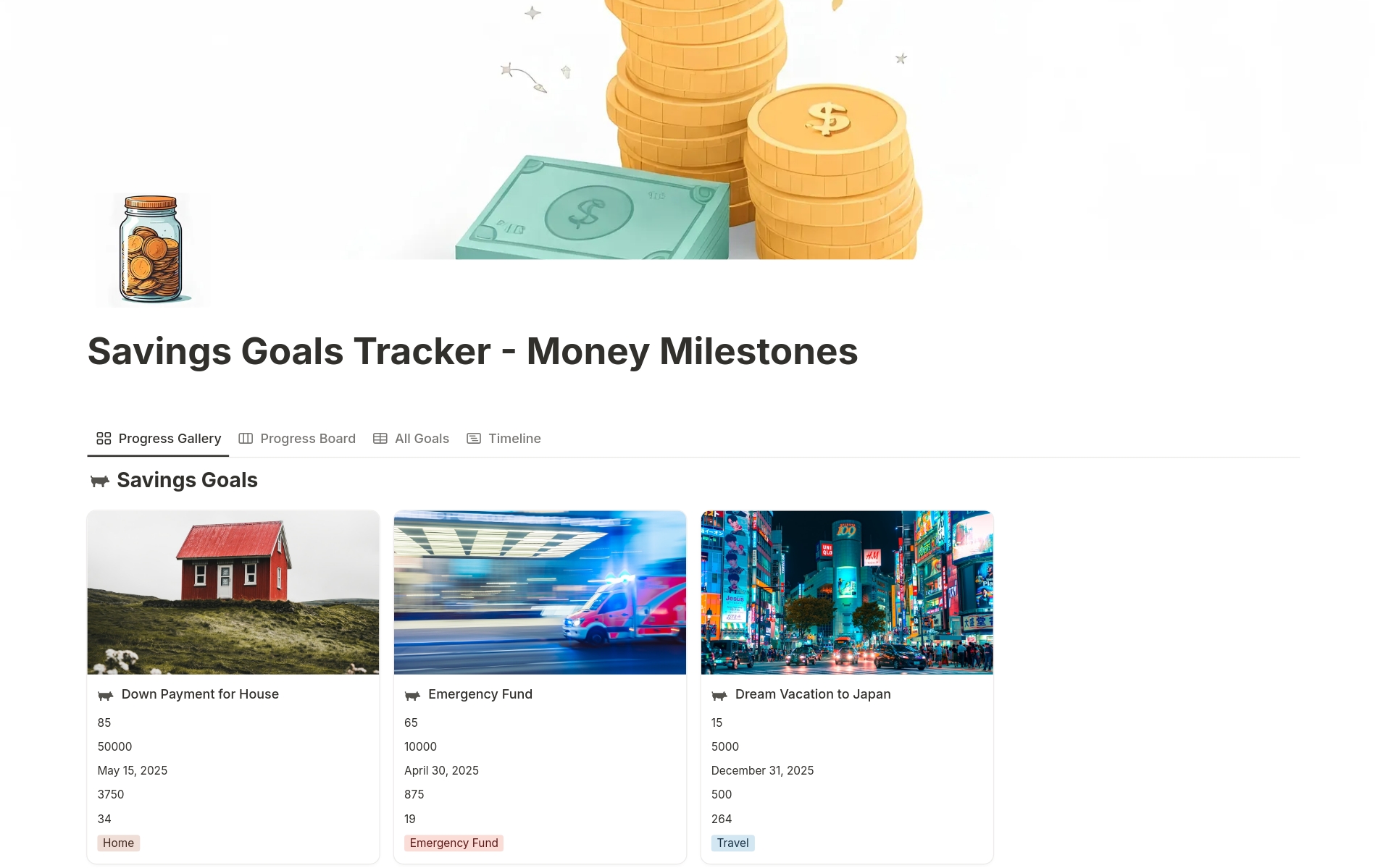 Savings Goals Tracker — Money Milestones